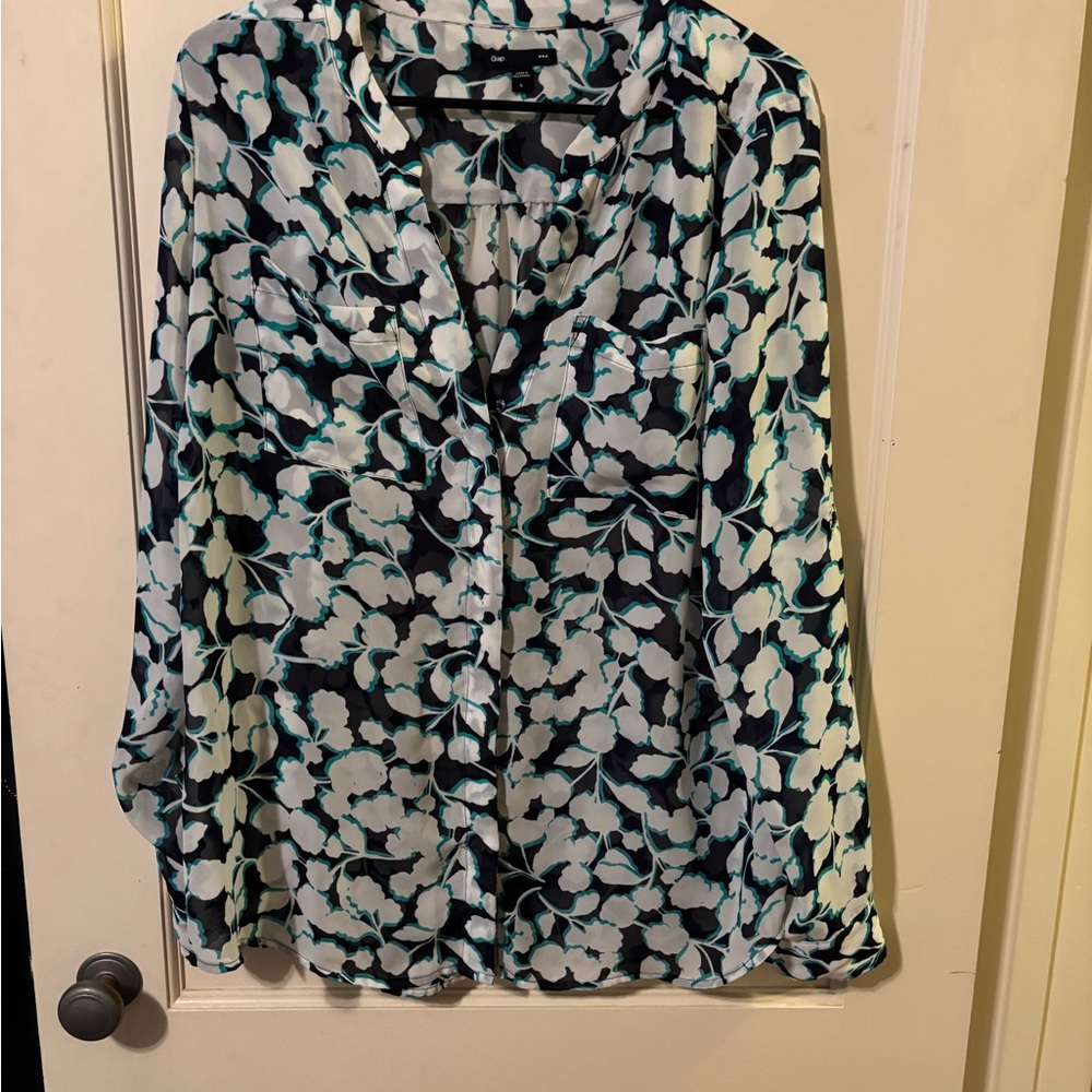 GAP Black and Blue Floral Blouse
